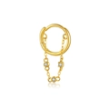 Goldene S925 Silber Creolen mit zwei feinen Ketten und klaren Edelsteinen auf weißem Grund - Creolen Kette / 18K Gold - Einzelstück
