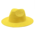 Classico cappello fedora di paglia giallo brillante con trama elegante e tesa larga parasole - Stile Semplice / Giallo