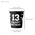 Detailed view of 10-piece black 13th birthday paper cups with white star patterns - Teenager Theme B&W Paper Cup