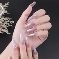 Pink and blue gradient long ballet press-on nails with silver celestial moon and stars - CBLCY-K05 Pink Blue Celestial