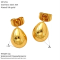 Detailoverzicht met afmetingen van 18k vergulde roestvrijstalen druppel oorbellen - Mini Waterdruppel Stijl (SE125G)