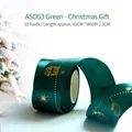 Deep green 2.5cm Christmas ribbon with gold gift box prints for holiday gift wrapping - ASD03 Green - Reindeer & Gifts / 2.5CM Wide - 10 Yards (Approx. 92CM)