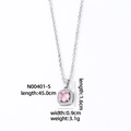 Detail of silver square pendant necklace featuring a pink gemstone and micro-pavé zircons - Pink Style (N00401-5)