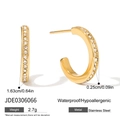 Klassische wave C-Ohrringe aus vergoldetem Edelstahl mit klaren Zirkonsteinen Einlage - Goldfarbener weißer Zirkonia C-förmiger Stil (JDE0306066)