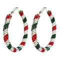 Funkelnde Strass-Creolen mit roten, grünen und weißen Kristallen in Weihnachtsfarben - Rot Weiß Grün Gestreift Strass