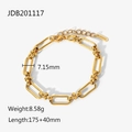 Polished 7.15mm gold Cuban chain bracelet in stainless steel with adjustable length - Chunky Curb Chain Bracelet