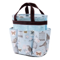Beauty case blu stampato con parte superiore in rete e motivi floreali di uccelli - Azzurro