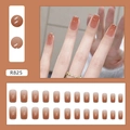 Brown gradient press-on nails R825 with gold glitter accents and 24 pieces set - R825 Gold Glitter French