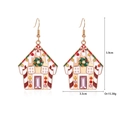 Detail showing dimensions of festive Christmas candy house earrings in red and white - Snow House Earrings