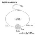 Silver stainless steel clover bracelet with zircon inlay and detailed measurements - 5A Zirconia Bracelet (TXE296) / Steel