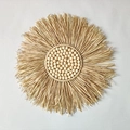 Decorazione da parete nordica in rafia con perle di legno e design a frange radiali - 40CM / Intrecciato con Perline di Legno