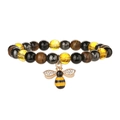 Bracelet en perles œil de tigre avec un pendentif abeille détaillé et cristaux brillants - Couleur Mixte + Petite Abeille