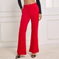 Women's high waist wide leg satin trousers in bright red finish for casual elegance - XS / Red