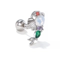 Macro shot of silver stainless steel barbell earring with multi-color zircon flower cluster - Mermaid Shape / Silver