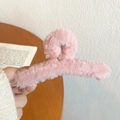 Elegant large light pink plush hair claw clip with soft faux fur finish for women - Pink Plush Hair Claw