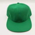 Top view of a solid green flat brim snapback hat in high-quality twill cotton fabric - One Size / Green
