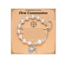 Pulsera de comunión con perlas rosas y cruz de plata en tarjeta de felicitación - Perla Blanca Cruz + Colgante Ovalado (Sin Tarjeta)