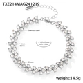 Silver stainless steel bracelet with zircon leaf patterns and lobster clasp closure - Steel Color White Zircon Bracelet (TXE214)