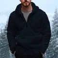 Herren Winter Fleece Kapuzenpullover mit Halbreißverschluss und Kängurutasche im Schnee - S / Oberteile / Marineblau