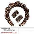 Leopard print plush headband and wristband set for face washing with size dimensions - 25-velvet Dark Brown Leopard Print Headband + Pair Of Wristbands