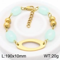 Bracelet lèvres dorées avec perles ovales en résine bleu clair et chaîne inoxydable - Style Perlé Vert Clair (KB183028-BH)