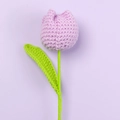 Detailed view of hand-knitted purple tulip with clear yarn texture and green stem - Purple - Large Single Stem