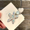 Cute macaron blue hair clip with transparent star and glitter heart detail - Ice Heart Starfish / White