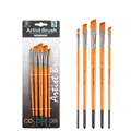 5-piece orange synthetic fiber angled brush set for acrylic, oil, and watercolor painting - 5Pcs Angled Peak HB095D / Bright Orange