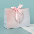 Pink and blue gradient paper gift bag with pink ribbon bow and silver rope handles - Gradient Color (pink Ribbon); Horizontal Extra Small Size 19*15*7 Ribbon Style