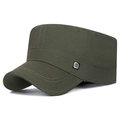 Cotton flat top cadet hat in olive green with a square metal accent and reinforced stitching - Adjustable (55-60cm) / Army Green