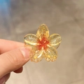 Sparkly orange gradient plumeria hair claw clip with glitter finish for women - Transparent Glitter Yellow