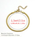 Women 18K gold plated stainless steel box chain bracelet with lobster clasp adjustment - Flat Box/Pearl Chain Style / 3mm Wide (17+5cm) / Gold