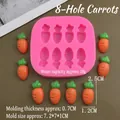 Detailed view of pink 8-cavity carrot silicone mold for fondant baking and crafts - Standard Carrot / Pink