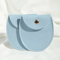 Two light blue round bottom PU leather jewelry pouches with golden snap fasteners - 8*8.5cm / Light Blue