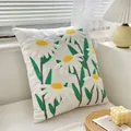 White embroidered pillowcase featuring five 3D daisy flowers and green stems - Cute Chrysanthemum (Cover Only)