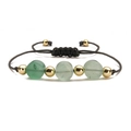 Adjustable woven rope bracelet with natural green stones and golden metal beads - Green Aventurine