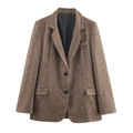 Damen Blazer in Dunkelbraun mit Fischgrätenmuster, klassischem Revers und Doppelknopf - XS / Braun