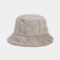 Detail of oat beige faux rabbit fur bucket hat with diagonal striped embossed texture - M (56-58cm) / Khaki