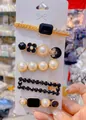 5-piece candy color alloy butterfly hair clip set with black gemstones and pearls - Dark Style Set B