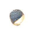 Anello aperto placcato oro 18k con pavé di zirconi blu e design a cupola larga - Aperto Regolabile / Placcato Oro Zirconia Blu