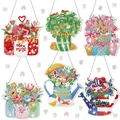 6er-Set DIY Diamanten-Malerei Schlüsselanhänger mit Ostern und Frühlingsmotiven - Multi-Feiertags Thema Diamond Painting Anhänger 6er Set