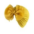 Ginger yellow baby turban with large bow knot made of soft ribbed stretch fabric - Yellow
