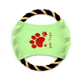 Detail of durable woven cotton dog chew toy with green fabric center and red paw print - TB13116-Style 4 (Black-Yellow Paw Ring) / Black and Yellow