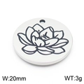 Stainless steel round pendant with engraved lotus flower pattern 20mm diameter - Larkspur-Silver (KLJ8047-Z)