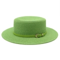 Détail d'un chapeau de paille vert vif avec fine ceinture et boucle dorée - M (56-58cm) / Vert Herbe