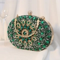 Elegant emerald green floral rhinestone clutch bag with gold chain and orb clasp - Oval Egg Shape - Green