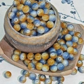 Macro shot of 8mm orange and blue gradient glass beads in a ceramic bowl for DIY jewelry - 10mm / N27# Wukong Blue (10MM)