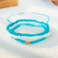 Blue and white beaded bracelet set with handmade woven rope and gold metal beads - White/Blue (9471)