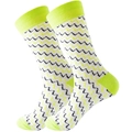 Detailed macro view of cotton blend crew socks with bold neon green zigzag wave patterns - White Diagonal Stripes