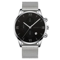 Fashionable men's silver stainless steel watch with black dial and Milanese mesh band - Black Dial Silver Hands Silver Strap